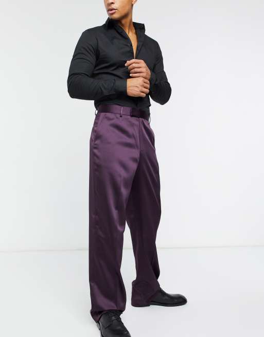 ASOS DESIGN - Nette satijnen broek met hoge taille en wijde pijpen