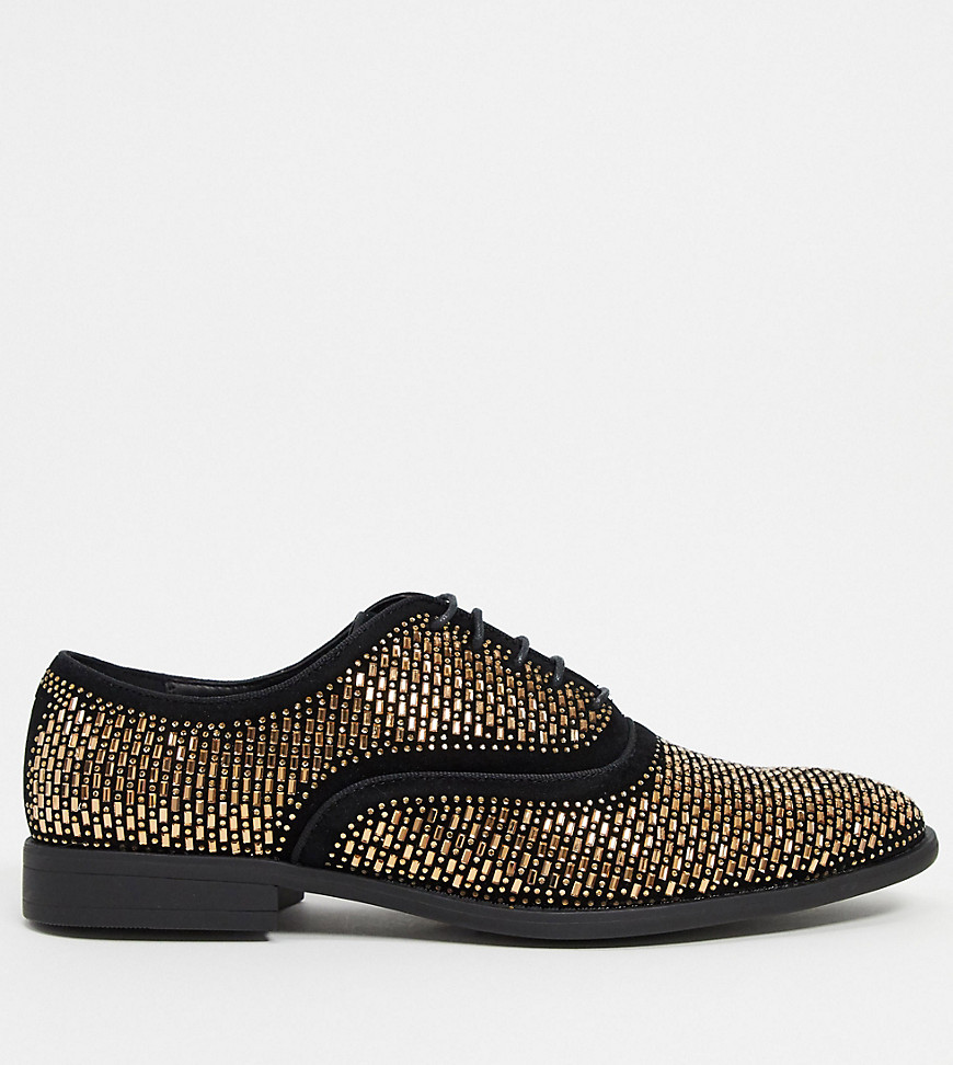 ASOS DESIGN - Nette schoenen met brede pasvorm, veters en studs in zwart