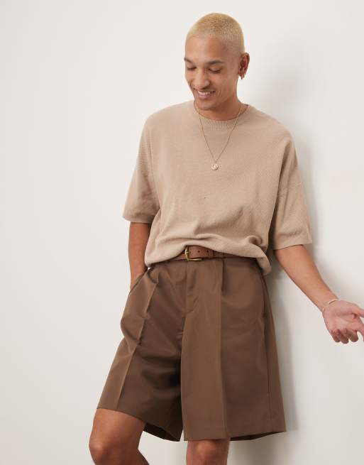 ASOS DESIGN - Nette short met wijde pijpen en geplooide voorkant in bruin