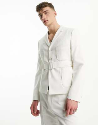 ASOS DESIGN - Nette skinny blazer in wit met riem