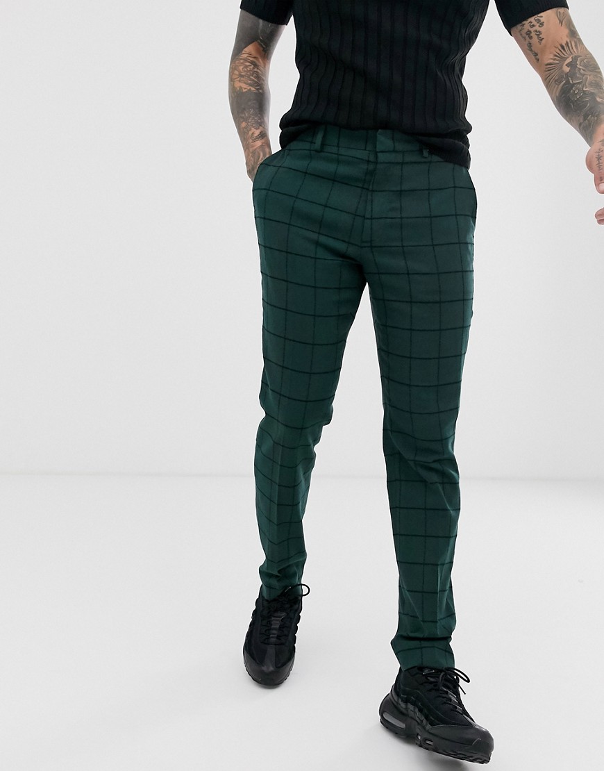 ASOS DESIGN - Nette skinny broek met groene ruit