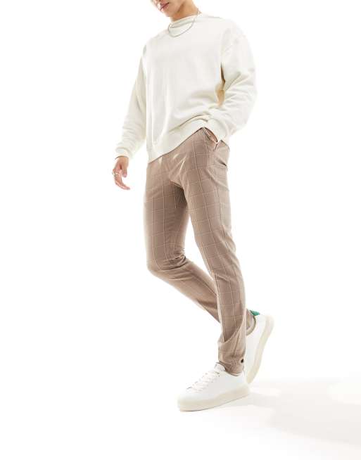 ASOS DESIGN - Nette skinny broek met grote ruiten in stone
