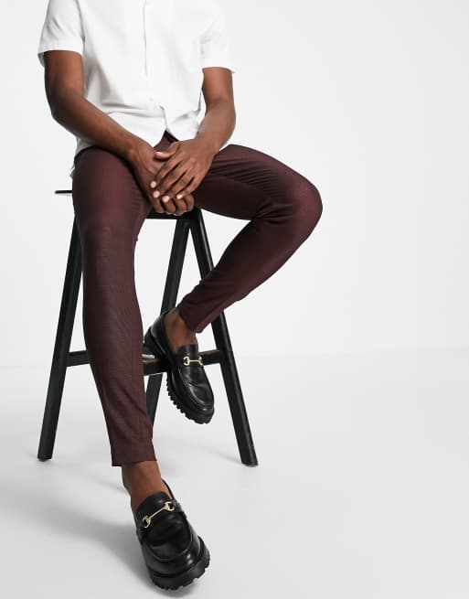 ASOS DESIGN - Nette skinny broek met kleine stippen in bordeauxrood