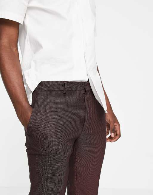 ASOS DESIGN - Nette skinny broek met kleine stippen in bordeauxrood, 3 van 4