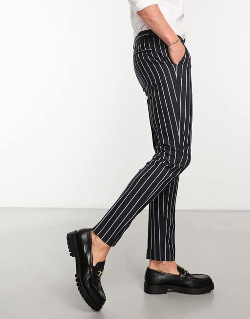 ASOS DESIGN - Nette skinny broek met preppy streep in marineblauw