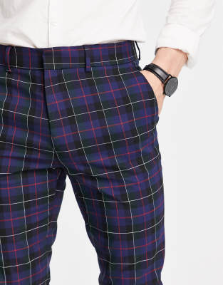 ASOS DESIGN - Nette skinny broek met Schotse ruit in marineblauw | ASOS