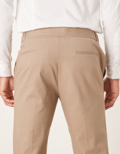 ASOS DESIGN - Nette skinny katoenrijke broek met elastische taille in donker beige, 4 van 5