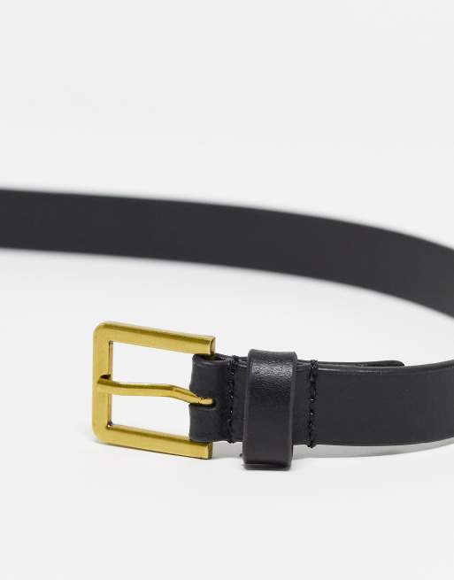 ASOS DESIGN - Nette, skinny riem van leer in zwart met gouden gesp, 3 van 4