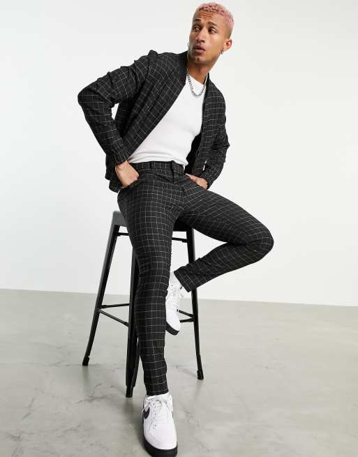 ASOS DESIGN - Nette slim fit broek met rasterruit in marineblauw, deel van co-ord set