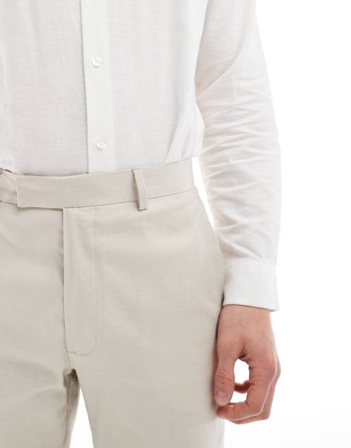 ASOS DESIGN - Nette slim-fit broek van linnenmix in stone, 4 van 5