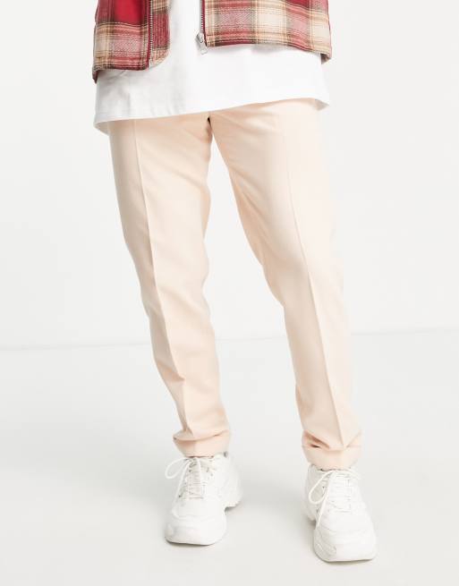 ASOS DESIGN - Nette slim-fit broek van zachte stof met hoge taille in perzikkleur, 3 van 4