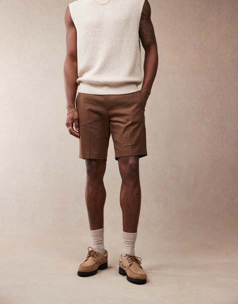ASOS DESIGN - Nette slim-fit shorts van linnenmix in bruin - view 1