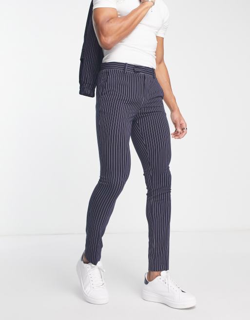ASOS DESIGN - Nette smalle broek met krijtstreep in marineblauw, deel van co-ord set