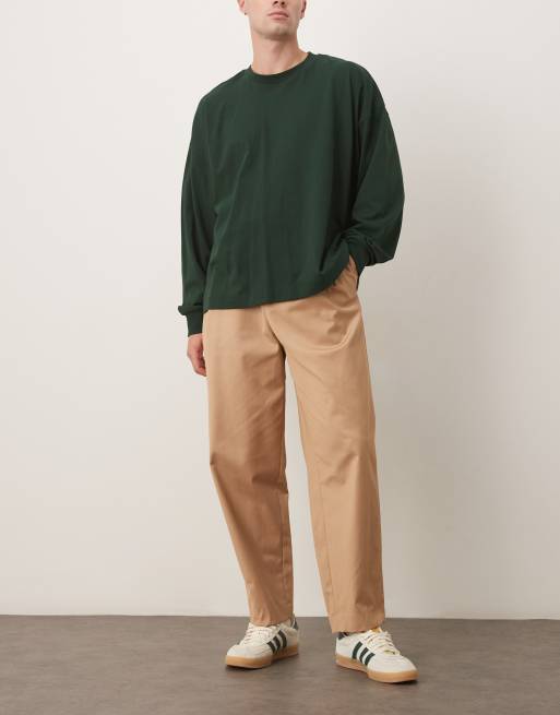 ASOS DESIGN - Nette smaltoelopende chino-broek met elastische taille en dubbele plooien in bruin, 2 van 5