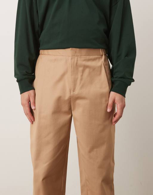 ASOS DESIGN - Nette smaltoelopende chino-broek met elastische taille en dubbele plooien in bruin, 4 van 5