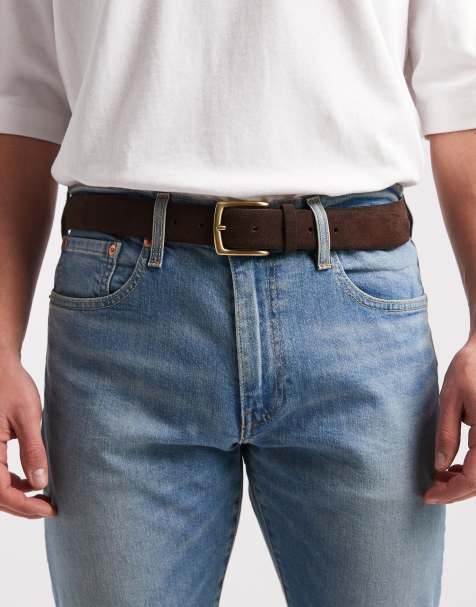 ASOS DESIGN - Nette suède riem met goudkleurige gesp in bruin - view 1