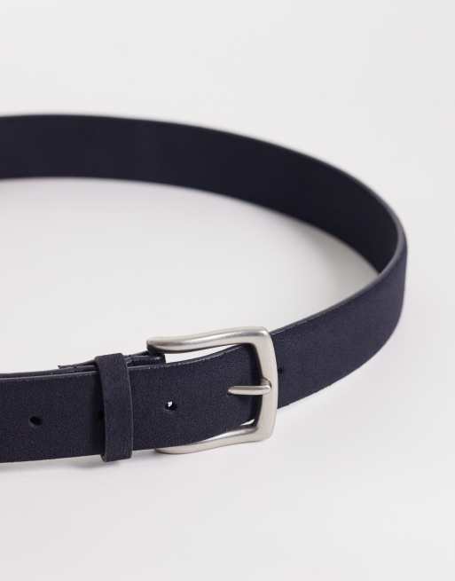 ASOS DESIGN - Nette suède riem met zilveren gesp in marineblauw, 3 van 3