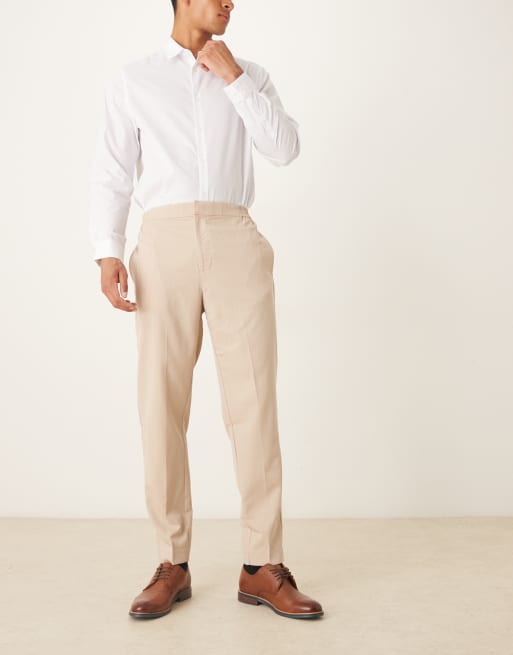 ASOS DESIGN - Nette toelopende broek met elastische taille en krijtstreep in naturel, 2 van 5