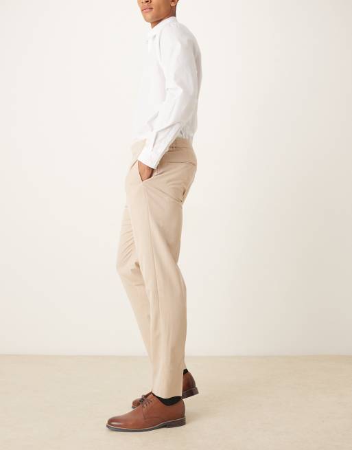 ASOS DESIGN - Nette toelopende broek met elastische taille en krijtstreep in naturel, 3 van 5