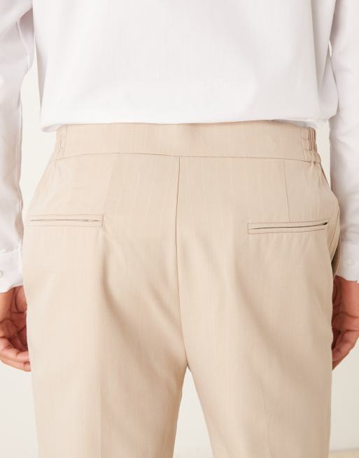 ASOS DESIGN - Nette toelopende broek met elastische taille en krijtstreep in naturel, 4 van 5