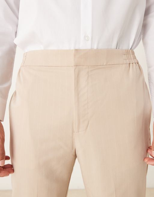 ASOS DESIGN - Nette toelopende broek met elastische taille en krijtstreep in naturel, 5 van 5