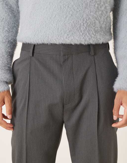 ASOS DESIGN - Nette toelopende broek met elastische toelopend en krijtstreep in grijs, 5 van 5