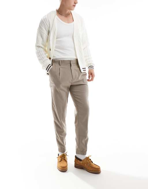ASOS DESIGN - Nette toelopende broek met joggerboorden in stone