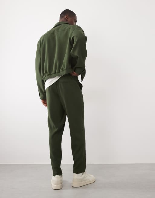 ASOS DESIGN - Nette toelopende broek met wafelstructuur in olijfgroen, deel van co-ord set, 2 van 5