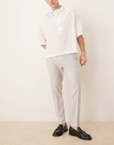 ASOS DESIGN - Nette toelopende broek van linnenmix met omslag in lichtgrijs - view 1