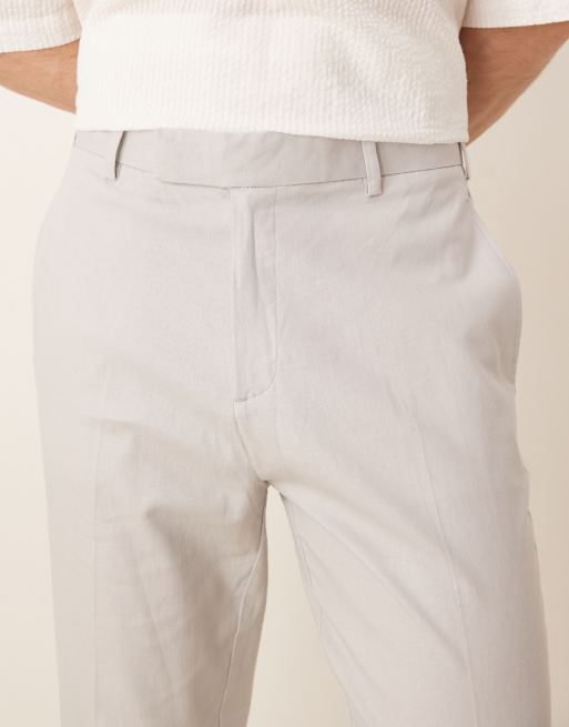 ASOS DESIGN - Nette toelopende broek van linnenmix met omslag in lichtgrijs, 2 van 5