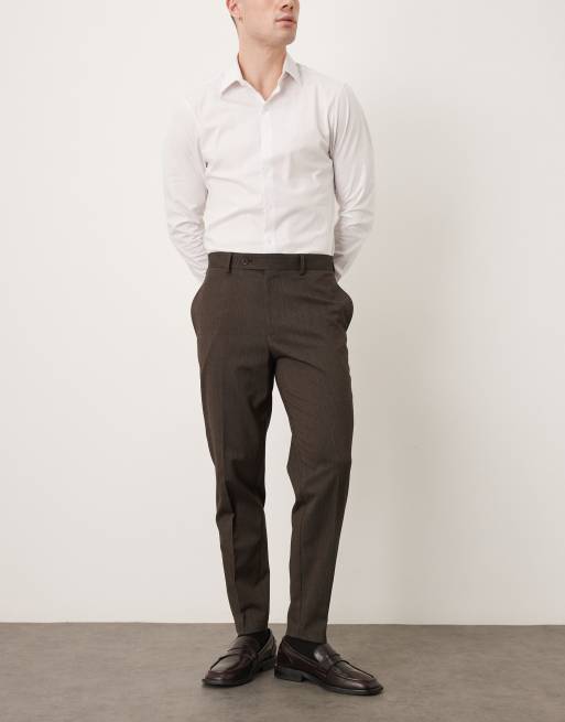 ASOS DESIGN - Nette toelopende geweven broek met strepen in bruin, 2 van 5