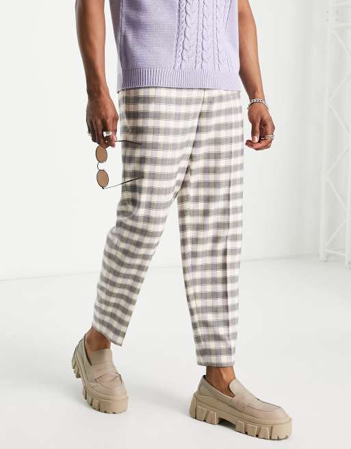 ASOS DESIGN - Nette, toelopende oversized broek met riem en ruitprint in lila