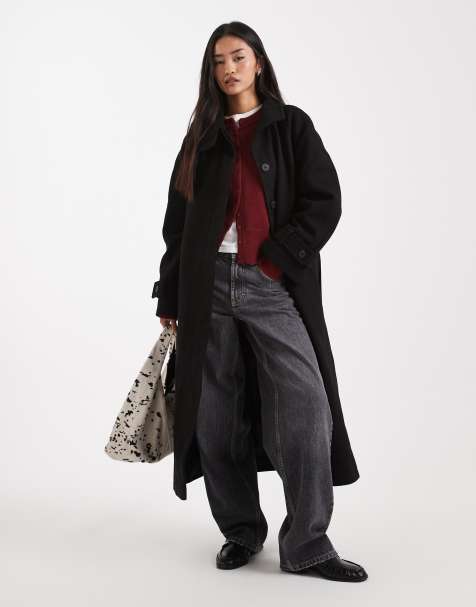 ASOS DESIGN - Nette trenchcoat met lange pasvorm en opstaande boord in zwart - view 1