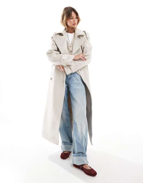 ASOS DESIGN - Nette trenchcoat van imitatiewol in crème - view 1