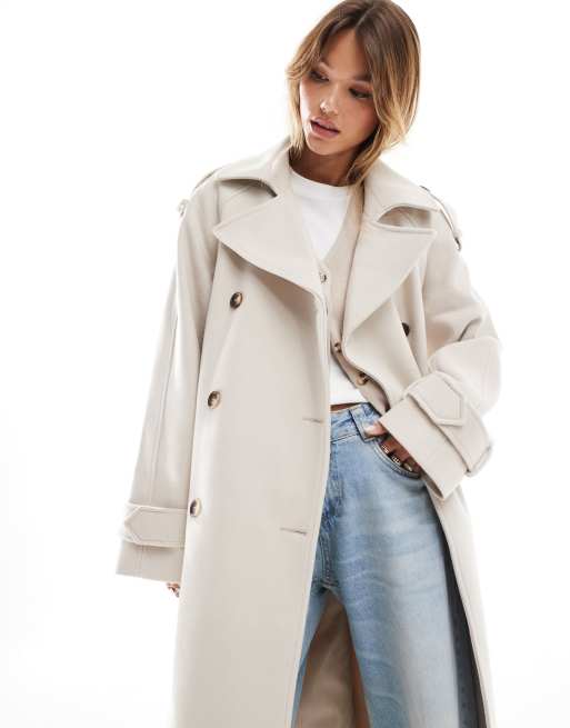 ASOS DESIGN - Nette trenchcoat van imitatiewol in crème, 3 van 4