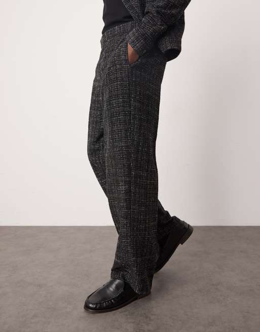 ASOS DESIGN - Nette wijde bouclé broek met textuur en elastische taille in zwart met glitter, deel van co-ord set