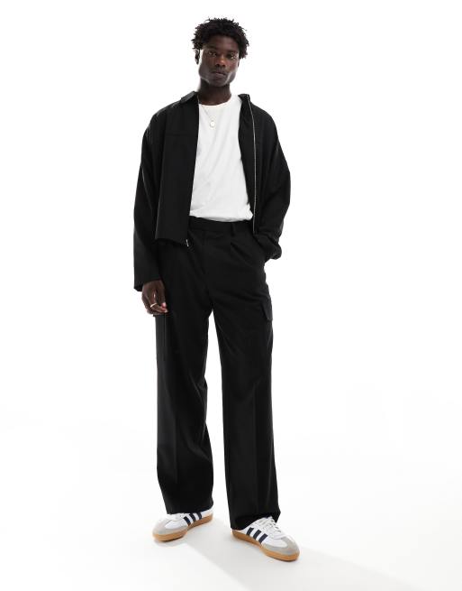 ASOS DESIGN - Nette wijde cargobroek in zwart, deel van co-ord set