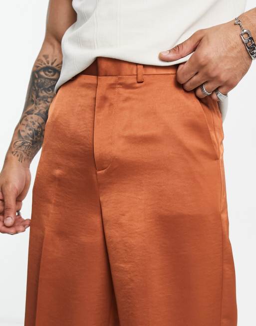 ASOS DESIGN - Nette wijde short van satijn met lange pasvorm in gebrand oranje, 3 van 4