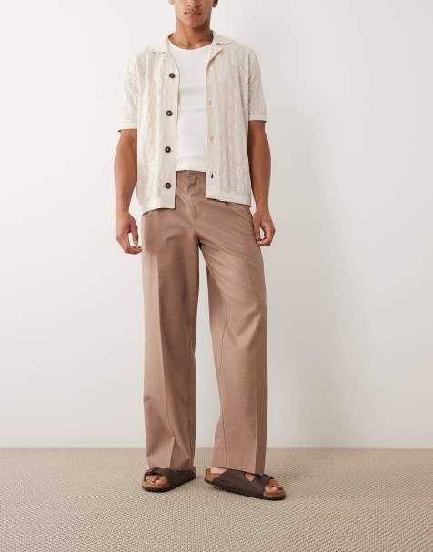 ASOS DESIGN - Nette zomerbroek van katoenmix met wijde pijpen in bruin - view 1
