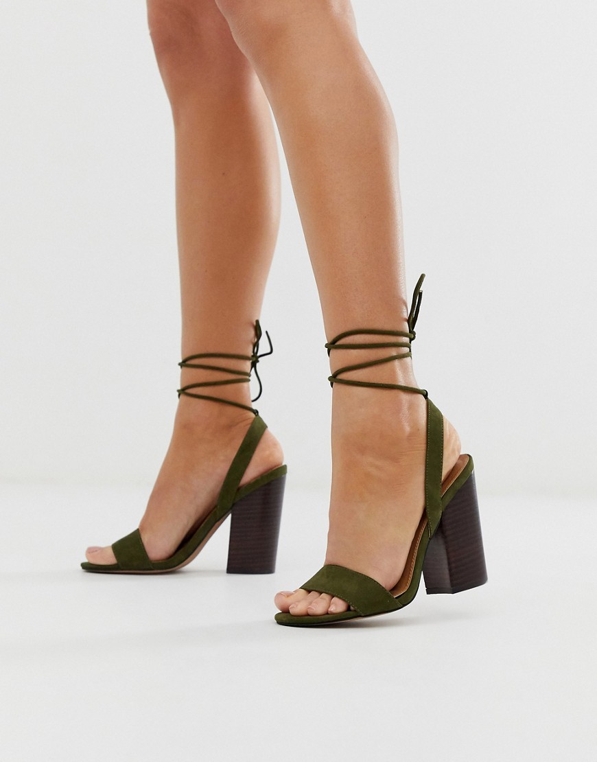 ASOS DESIGN Nettle barely there block heeled sandals in khaki-Green