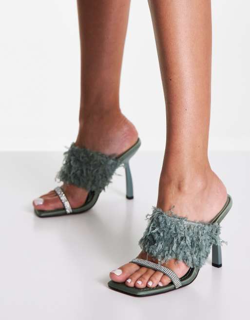 ASOS DESIGN - Nettle - Muiltjes van imitatieleer met hak en siersteentjes in saliegroen