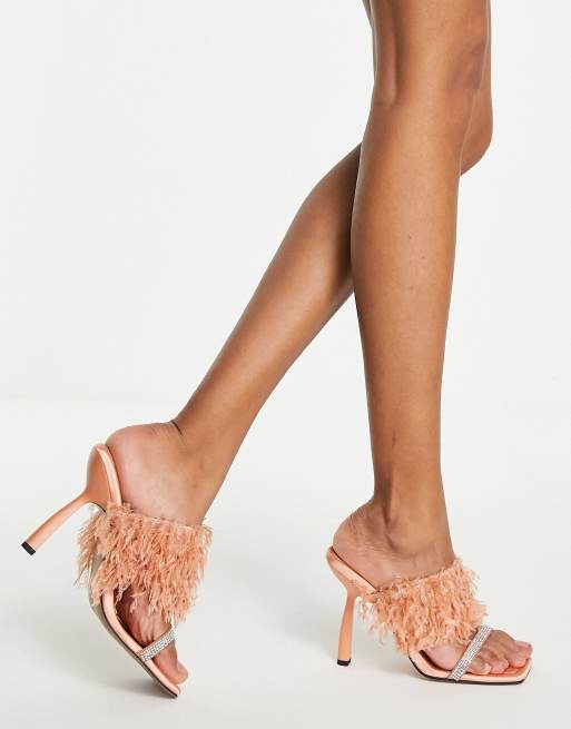 ASOS DESIGN Nettle Sabot con tacco decorati con piume
