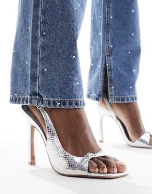 ASOS DESIGN Netty mini buckle detail barely there heeled sandals in silver