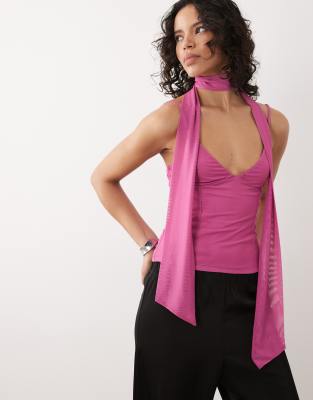 ASOS DESIGN - Netzstoff-Camisole in Rosa mit Schaldetail-Bunt