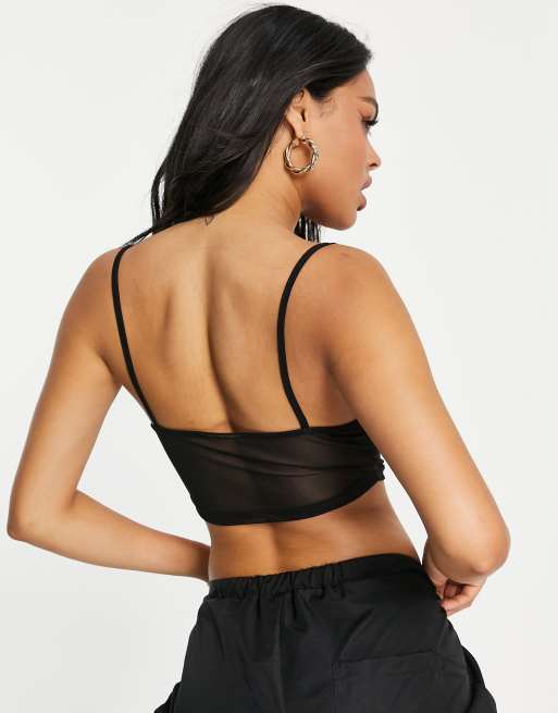 ASOS DESIGN – Netzstoff-Camisole in Schwarz mit Wasserfallausschnitt - BLACK, 4 von 4