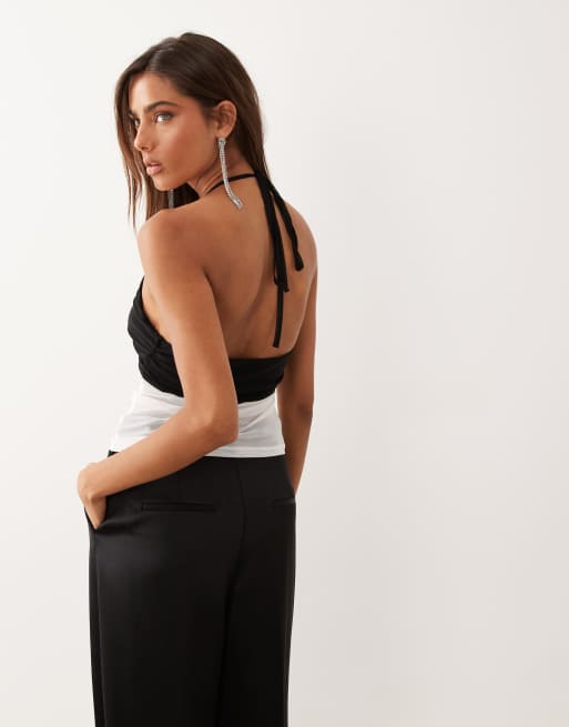 ASOS DESIGN – Netzstoff-Camisole in Schwarz-Weiß mit U-Ausschnitt, 3 von 4
