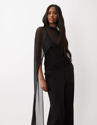ASOS DESIGN - Netzstoff-Cape in Schwarz mit U-Ausschnitt
