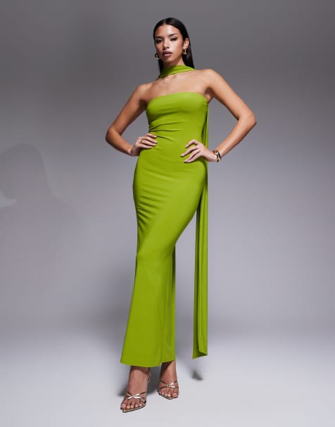 ASOS DESIGN – Netzstoff-Maxikleid in Grün mit Schal-Detail - view 1