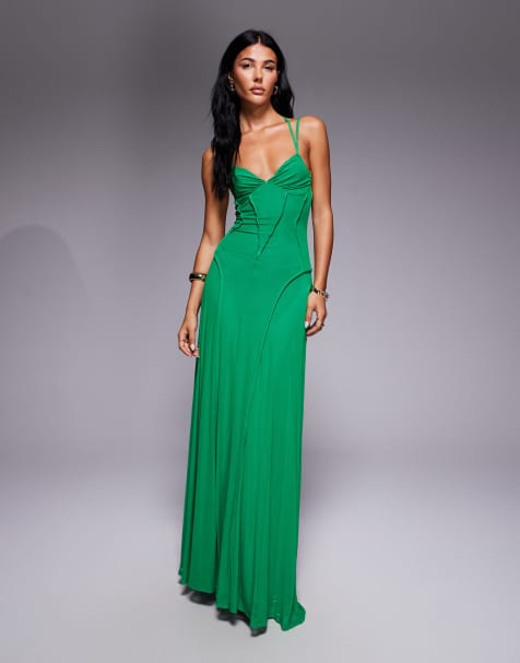 ASOS DESIGN – Netzstoff-Maxikleid in Grün mit Ziernaht - view 1