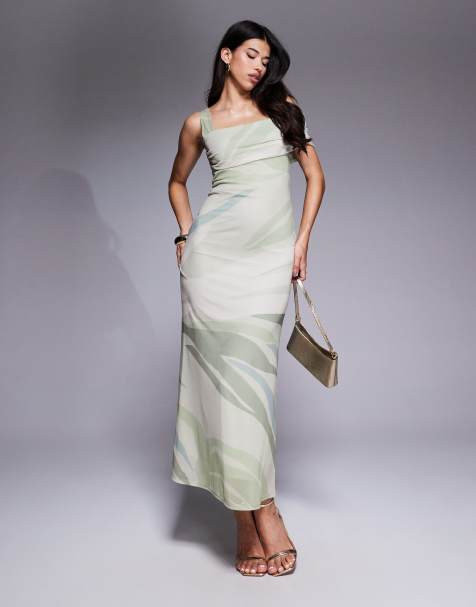 ASOS DESIGN – Netzstoff-Maxikleid mit Streifenmuster und asymmetrisch geschnittenem Bardot-Ausschnitt mit einem Camisole-Träger - view 1